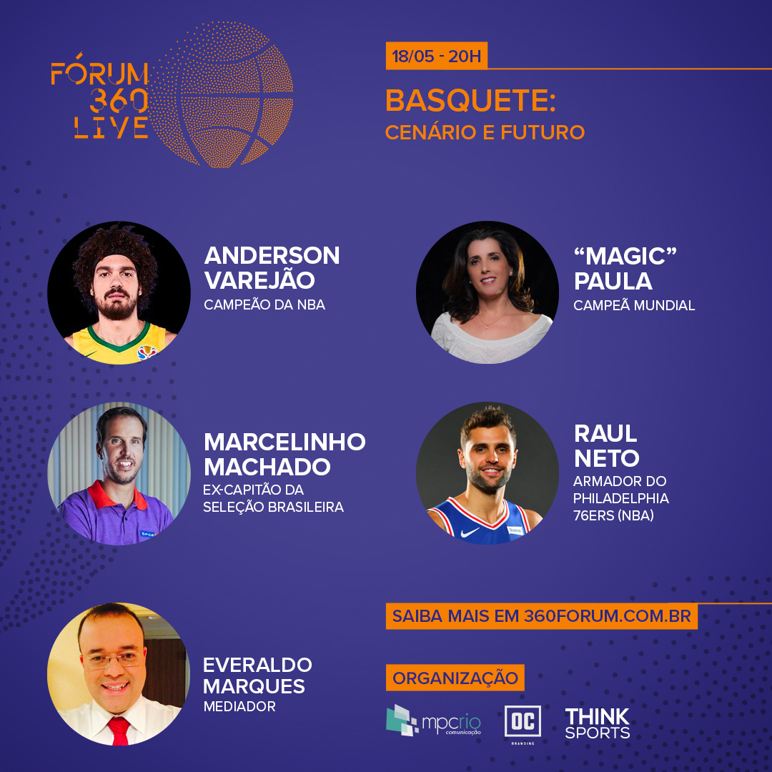 'Fórum 360 Live' vai debater o cenário e o futuro do basquete com Paula, Marcelinho, Raulzinho e Varejão