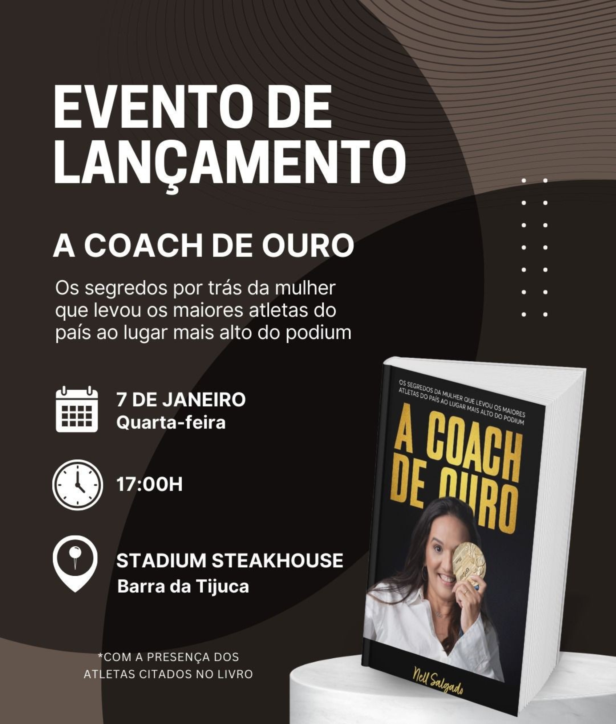 Aviso de Pauta - Lançamento do livro 'A Coach de Ouro', de Nell Salgado